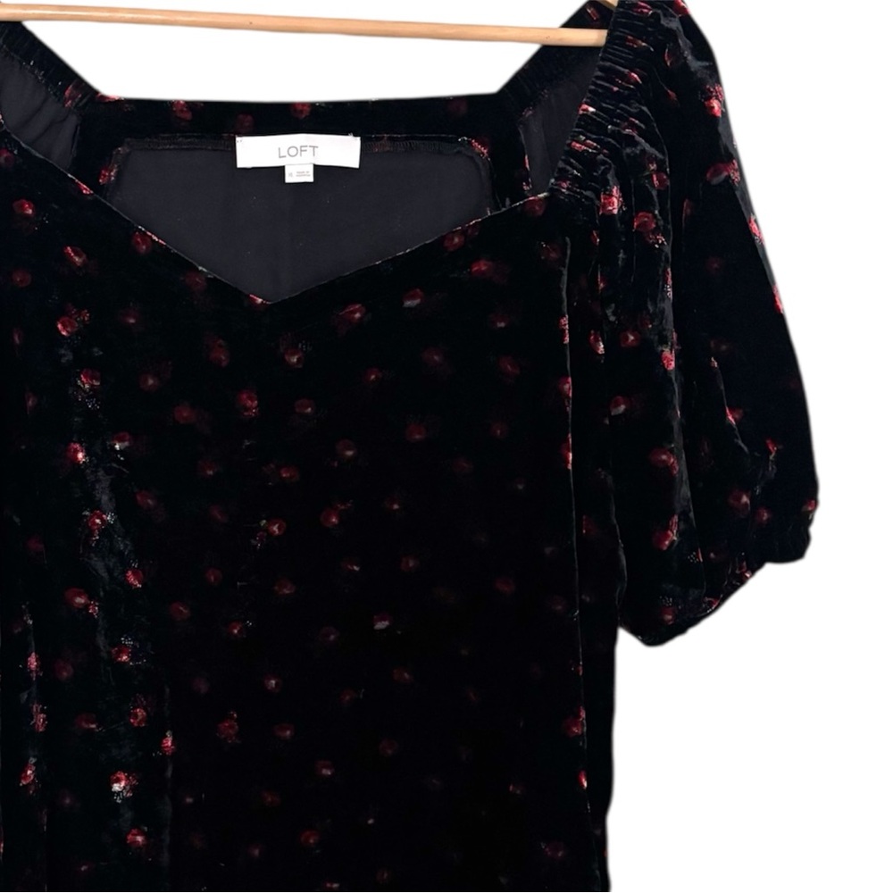 LOFT Black and Red Velvet Blouse